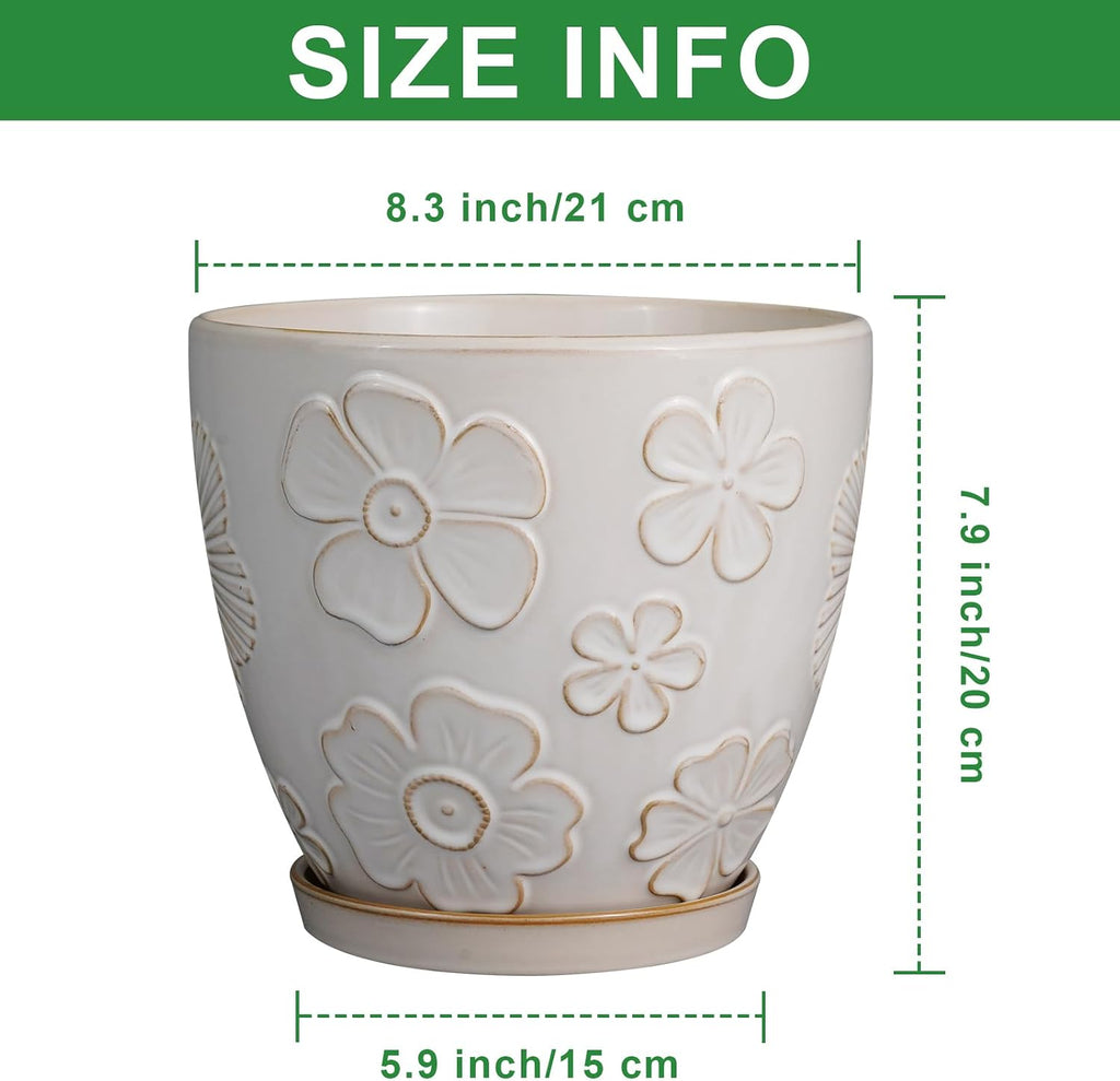Ceramic Planter 8 Inch Plant Pot with Drainage Hole and Saucer Ceramic Pots for Indoor Plants Outdoor Large Flower Pot
