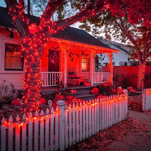 100FT Red Christmas String Lights, Green Wire LED, Plug-in Indoor Outdoor