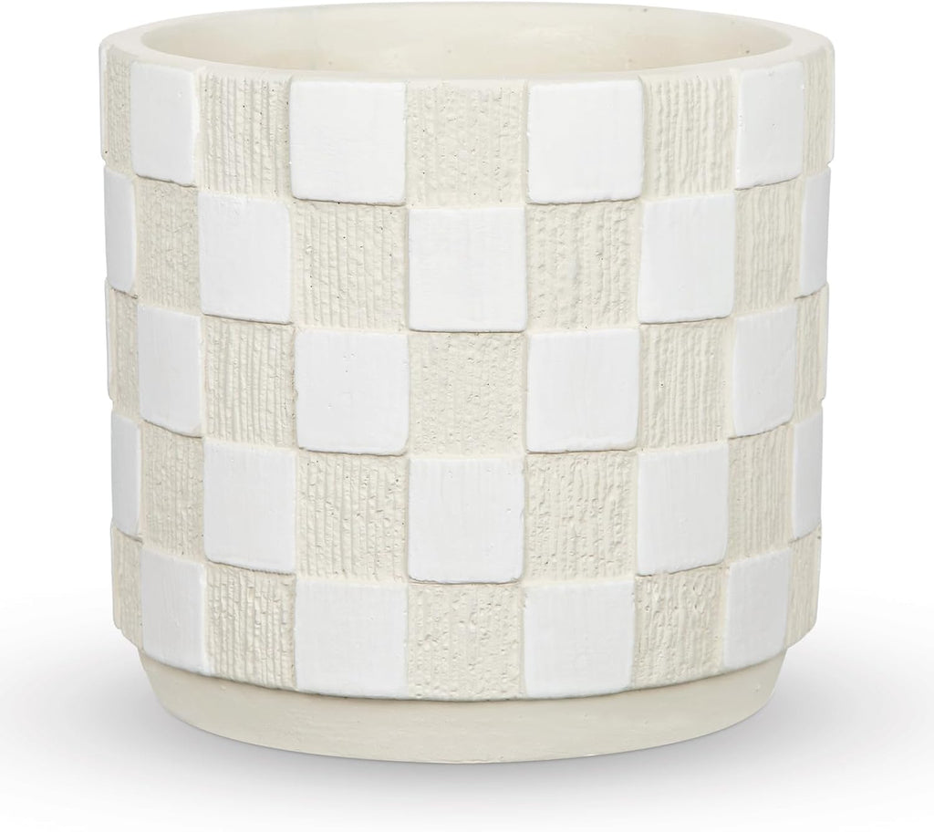 5.5 inch Ceramic Plant Pots with Drainage Hole & Silicone Plug, Checker Ceramic Round Planter Flower Planter for Indoor