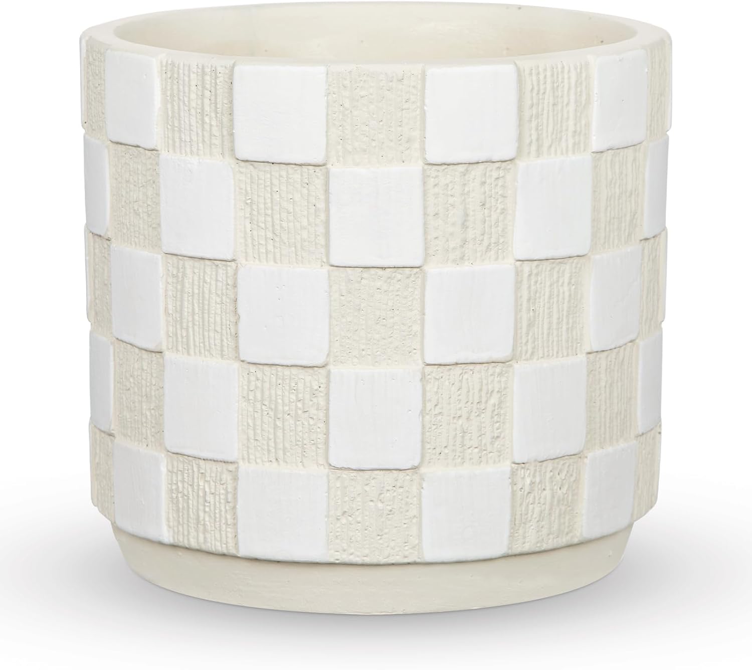 5.5 inch Ceramic Plant Pots with Drainage Hole & Silicone Plug, Checker Ceramic Round Planter Flower Planter for Indoor