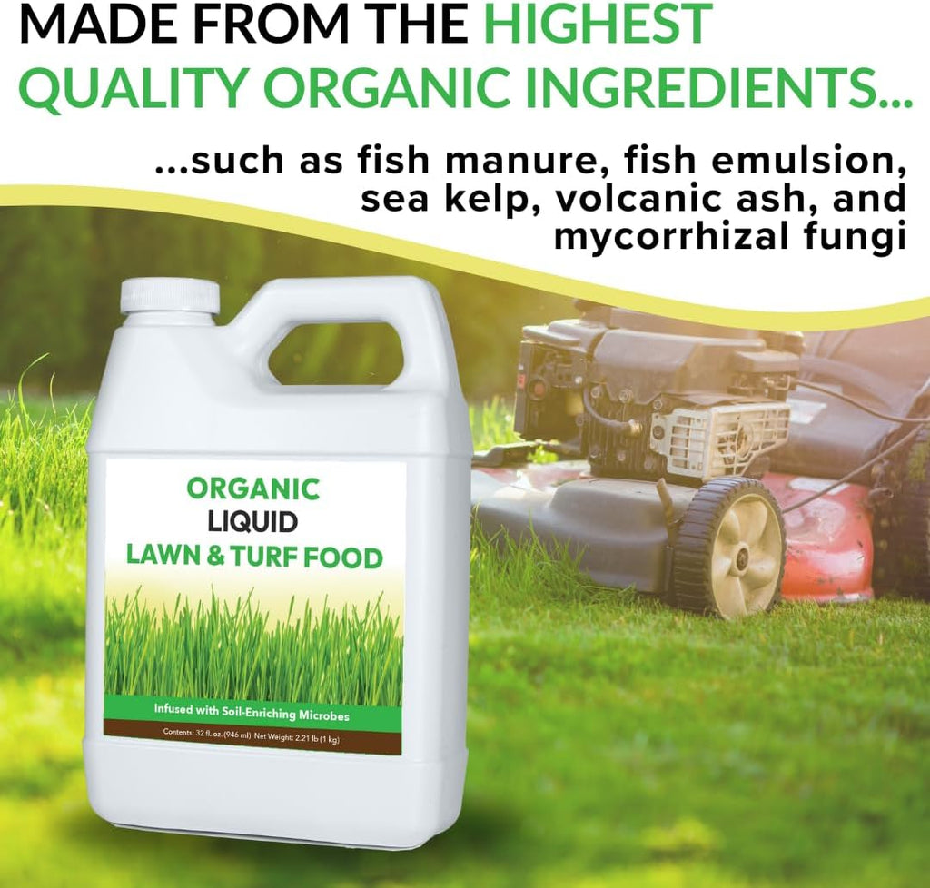 Organic Liquid Lawn & Turf Food - Rapid Green-Up Concentrate | Infused with a Broad Spectrum of Soil Enriching Microbes