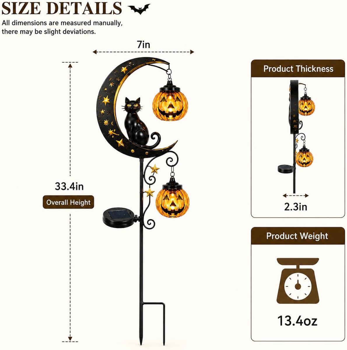 Solar Halloween Black Cat Pumpkin Moon Garden Stake Light for Outdoor Decor | Outdoor Waterproof LED Pumpkin Lights