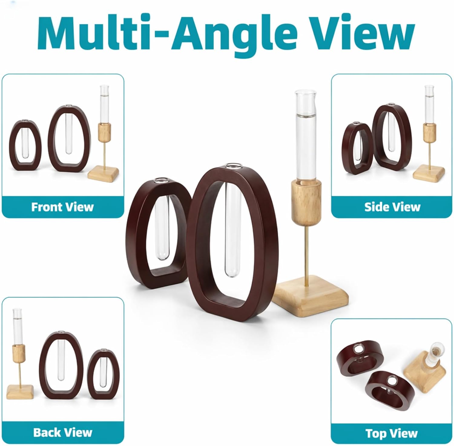 Walnut Wood Propagation Station Set of 3 Hydroponic Test Tube Vases Solid Wood Frame Glass Test Tube Vase Plant Station