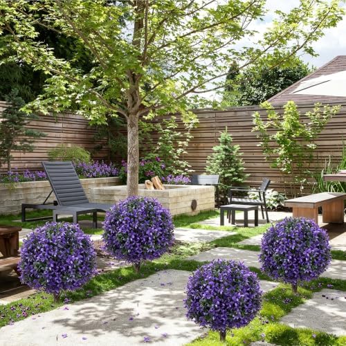 Chillchard 2Pack UV Resistant Purple Artificial Boxwood Topiary Fake Plant