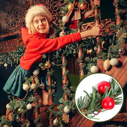 Jutom 24 Pcs Christmas Garland Ties 13.7" Christmas Garland Twist Ties with Red Berries and Pine Cones Xmas Artificial Pine Garland for Christmas Decoration Craft Gift Wrapping Holiday Banister Decor
