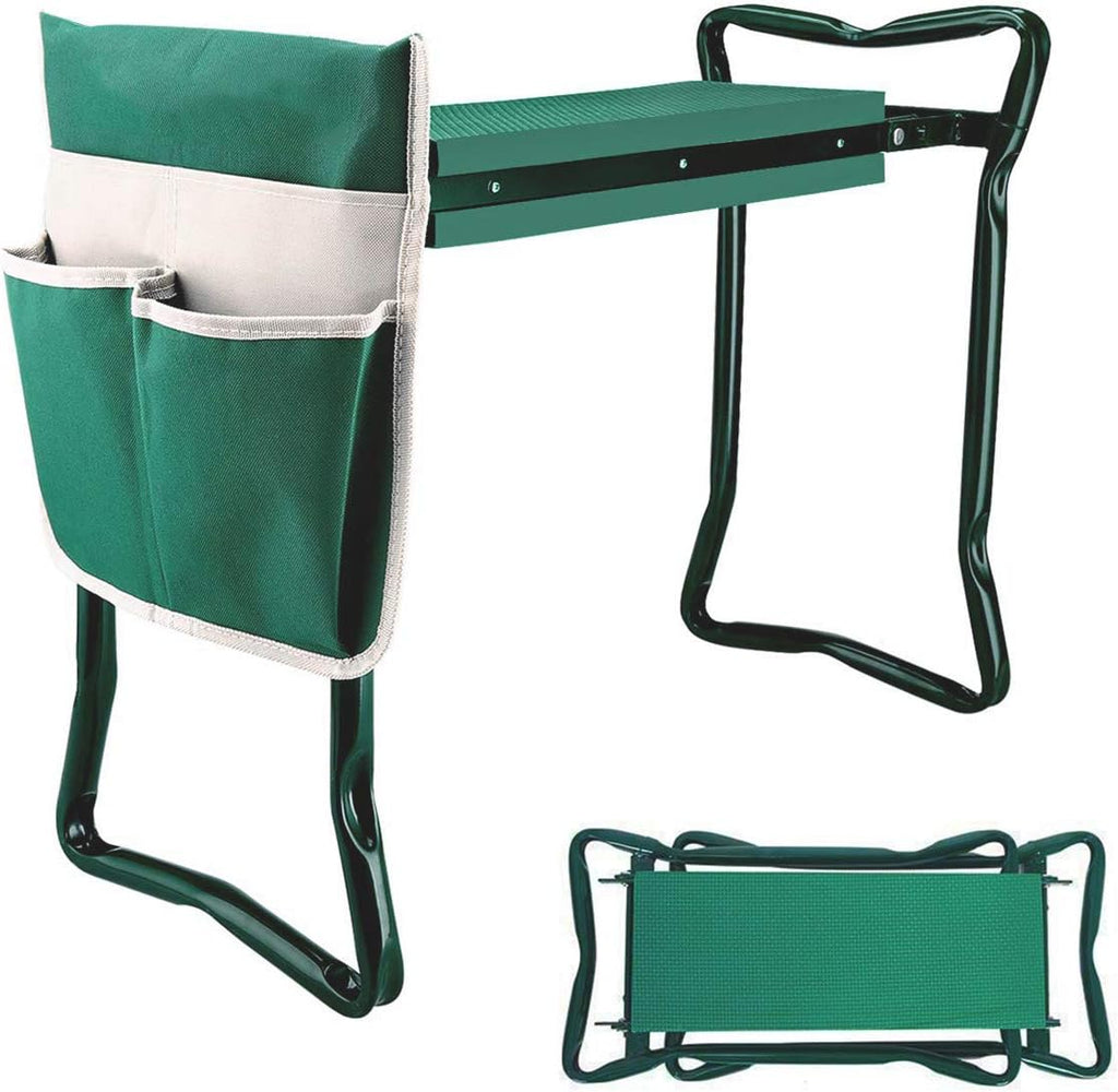 Garden Kneeler and Seat Stool Heavy Duty Garden Folding Bench with Large Tool Pocket and Soft EVA Kneeling Pad for
