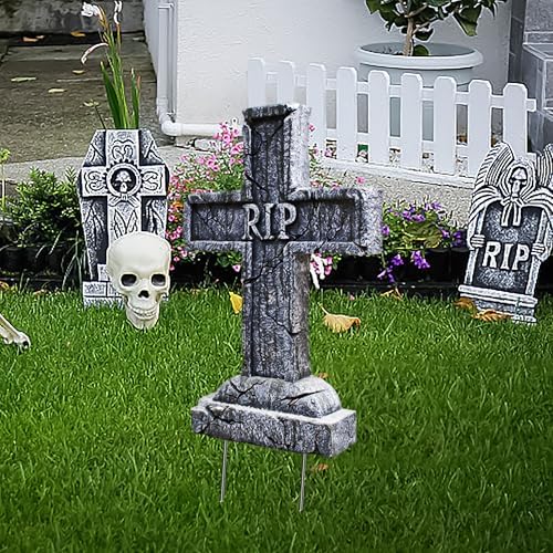 12 Pcs Halloween Tombstone Stakes, 7" x 3" Tombstone Metal Stakes