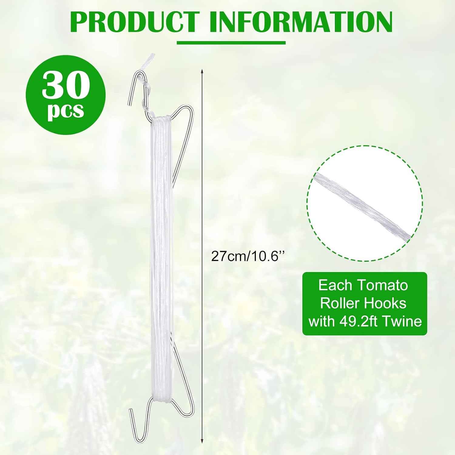 Rtteri 30 Pcs Plant Climbing Hooks Tomato Support J Hooks Garden Hooks for Plant Greenhouse Flower Vine Crop Trellis Kit