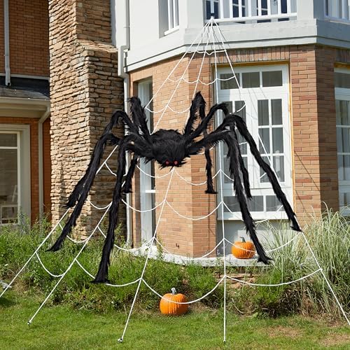 JOYIN Halloween Spider Web and 59'' Giant Spider, 16.4 x 15.7 Ft Large Triangular Web for Outdoor Decoration, Giant Spiderweb for Patio, Garden, Yard, Haunted House Decor, Indoor Home Party Supplies