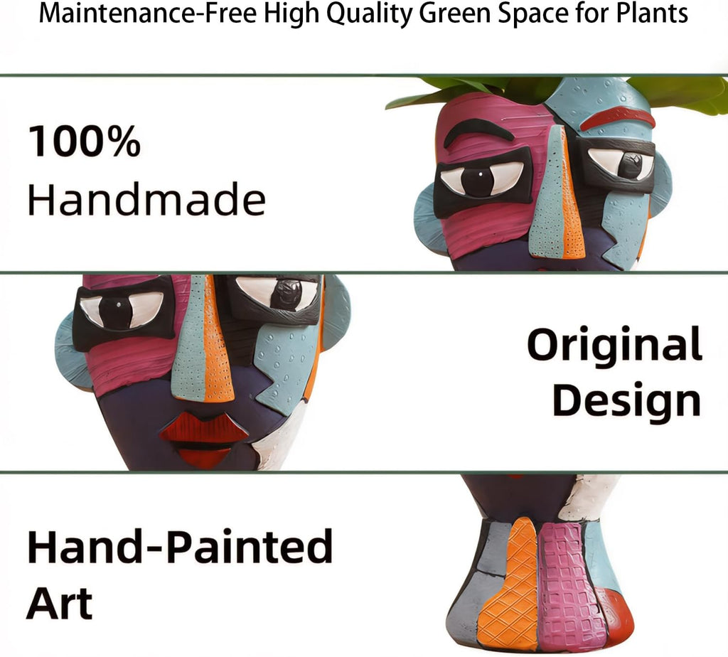 Face Planter Pot 8.2 Inch Height with Drainage | Abstract Picasso Head Vase for Decorative Plant | Eclectic Flower Pots