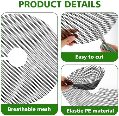 6 Pack Plant Pot Grids, 11.8" Trim-to-Fit Plant Pot Soil Covers Protectors from Animals, Indoor Outdoor Plant Protection with Metal Stakes, Black