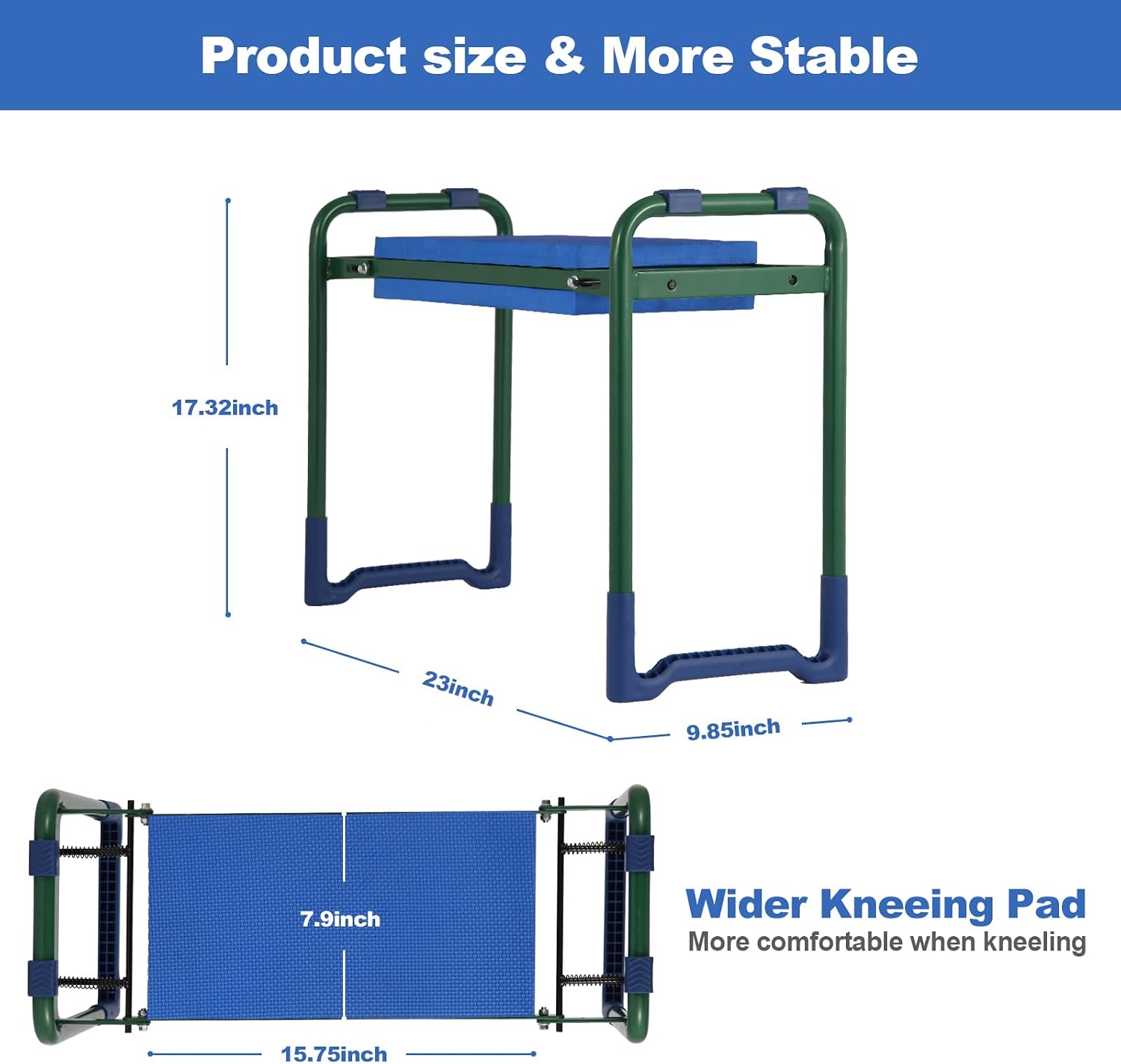 Garden Kneeler Seat with thicker and Wider Soft Kneeling Pad ,foldable Heavy Duty Garden Stool with 2 large Tool
