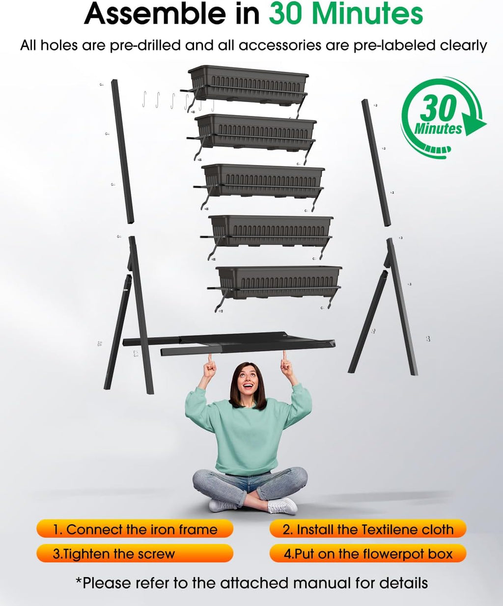 5-Tier Vertical Garden Bed Planter Boxes with Drainage System & Storage Space, Freestanding Vertical Garden Planter