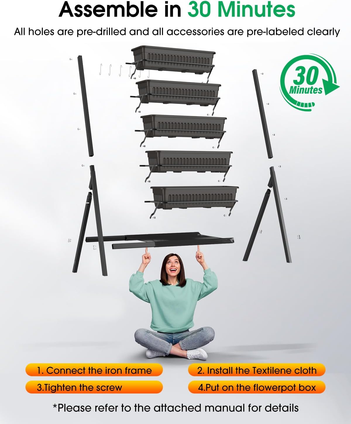 5-Tier Vertical Garden Bed Planter Boxes with Drainage System & Storage Space, Freestanding Vertical Garden Planter