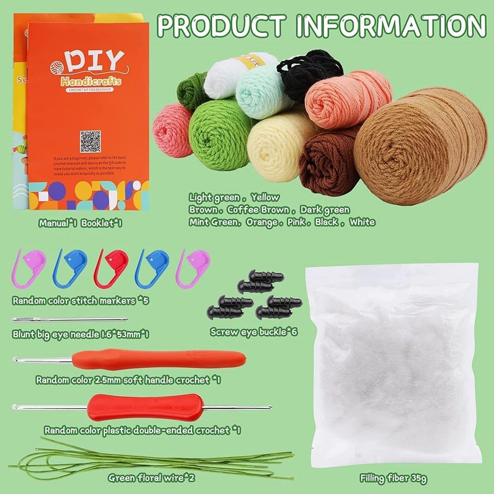 DIY Crochet Kit for Beginners, Potted Cactus Plants Set with Yarn, Hooks, Stitch Markers, Stuffing