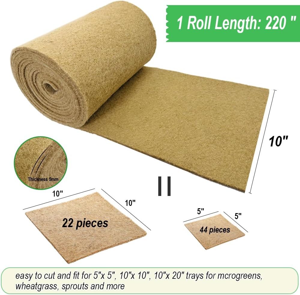 1 Roll 10" x 220" Microgreens Growing Trays Jute Mat Kits, Hydroponic Planting Mat & Seed Germination Pad for