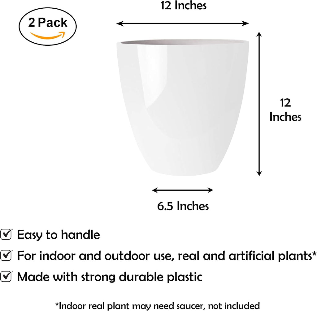 RUBBER BOND Plastic Plant Pots 2 Pack - Modern Indoor/Outdoor Planters for Home Decor - Weather-Resistant Large Flower