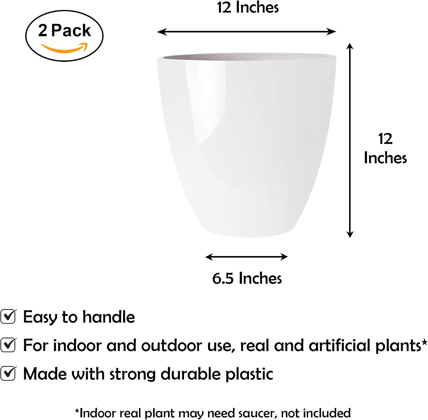 RUBBER BOND Plastic Plant Pots 2 Pack - Modern Indoor/Outdoor Planters for Home Decor - Weather-Resistant Large Flower