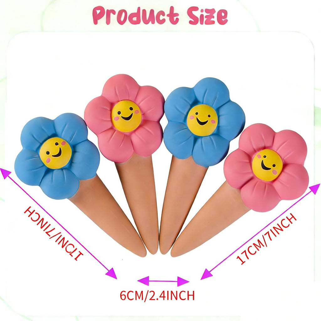 4 Pack Sunflower Self Watering Spikes - Decorative Terracotta Planter Insert for Potted Plants - Automatic Slow Release
