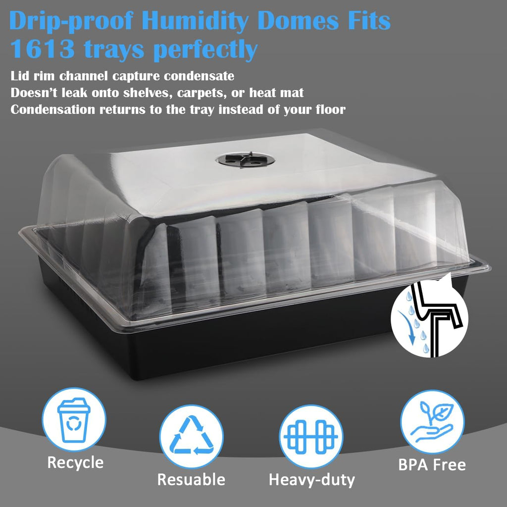 RooTrimmer 10-Pack Leak-Proof Humidity Domes, Plastic Clear Seed Starter Dome, Seed Starter Tray Covers Humidifying and