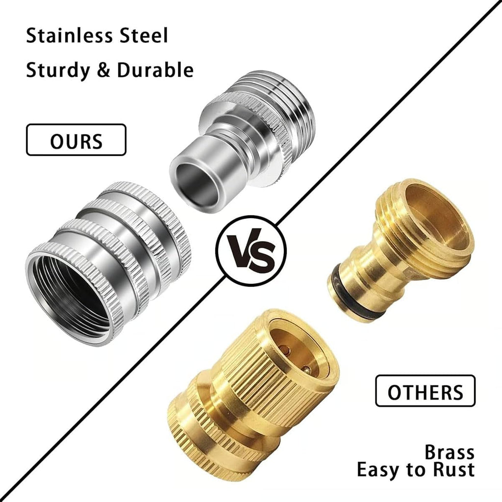 Stainless Steel Garden Hose Quick Connect Fittings Set, 3/4" GHT Garden Hose Quick Connect Kit, Heavy-Duty Stainless