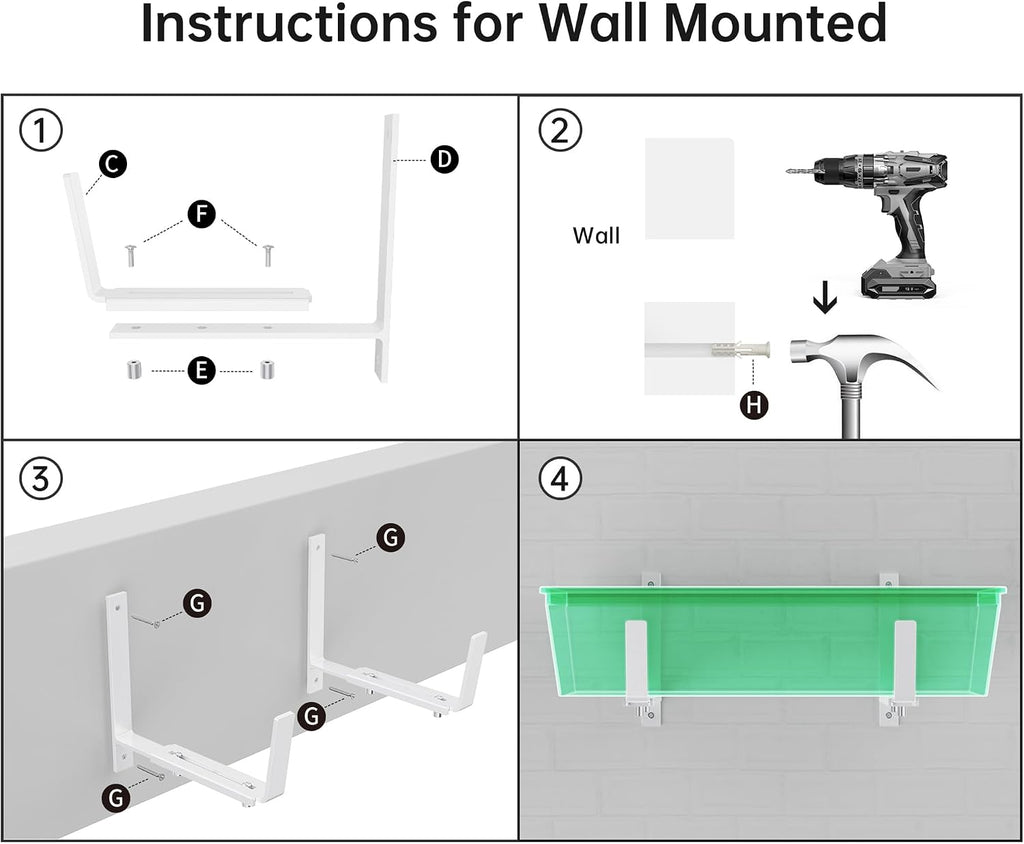Y&M 4 Pcs Deck Railing Adjustable Planter Box Brackets (6 to 12.5 in), Universal Heavy Duty Iron Flower Box Brackets
