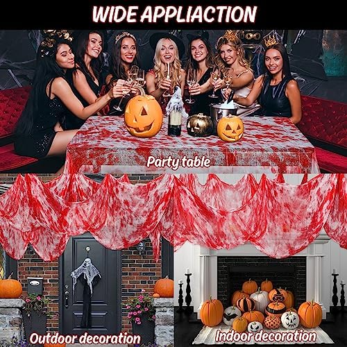 Whaline Halloween Red Bloody Creepy Cloth 197 x 87 Inch Spooky Gauze Clothes Halloween Scary Decoration for Haunted Houses Party Supplies Indoor Outdoor