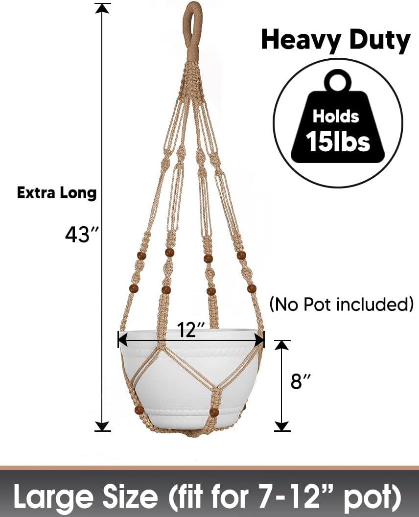 2 Pack Macrame Plant Hanger Large for 12 inch Pot, Large Plant Hanger | Large Macrame Plant Hanger, Long & Outdoor