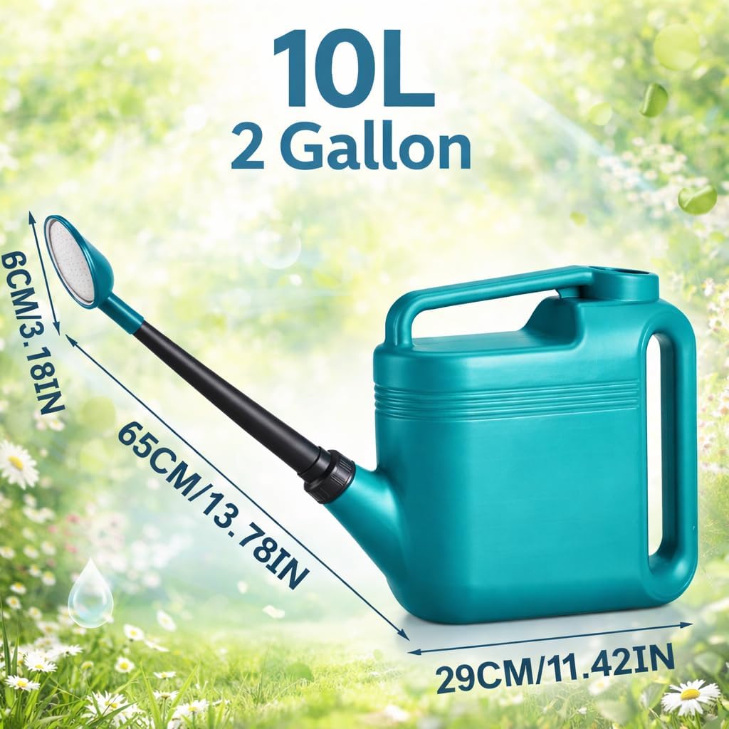 2 Gallon Watering Can, Garden Watering Can Outdoor, Large Plant Watering Can with Long Spout, Non-Slip Handle