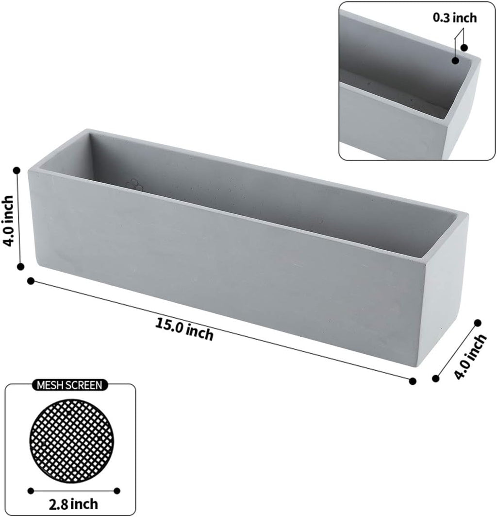 15 Inch Grey Rectangular Cement Planter Concrete Succulent Planter Windowsill Box