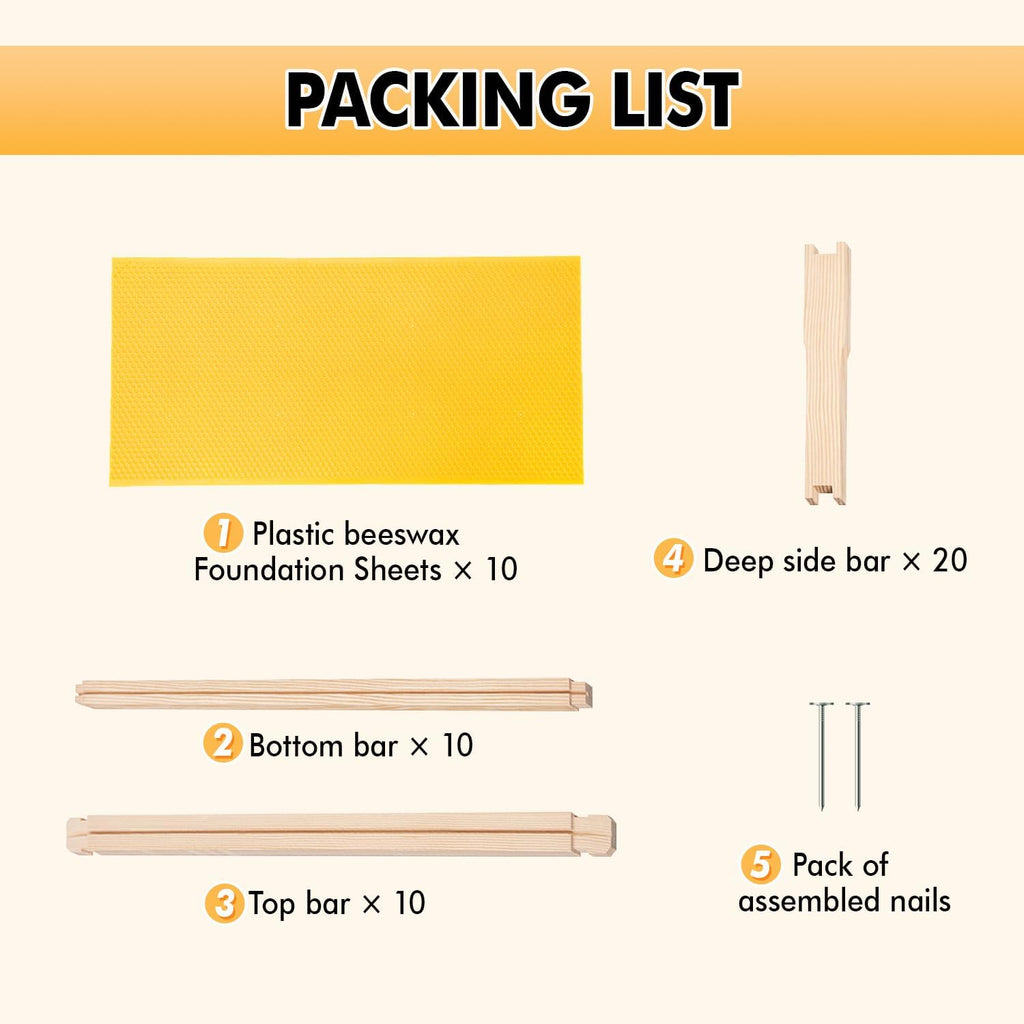 POLLIBEE 10 Pack Beehive Frames with Wax Dipped Plastic Foundations, Deep Brood Box Bee Frames 9-1/8 Inch for