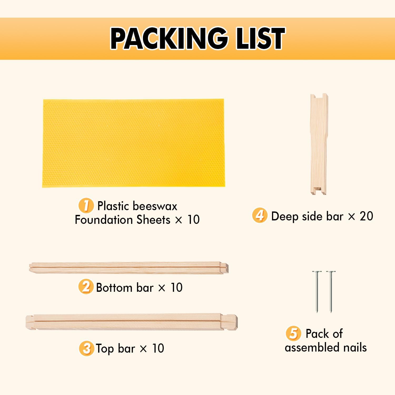 POLLIBEE 10 Pack Beehive Frames with Wax Dipped Plastic Foundations, Deep Brood Box Bee Frames 9-1/8 Inch for