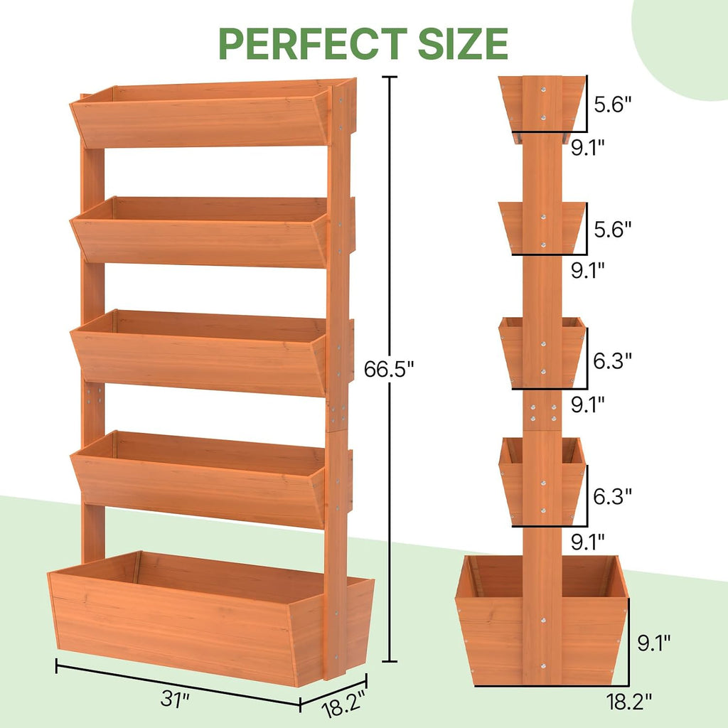 Suteck Raised Garden Bed, 5 Tier Vertical Wooden Planter Box | Freestanding Raised Planter for Outdoor Vegetables