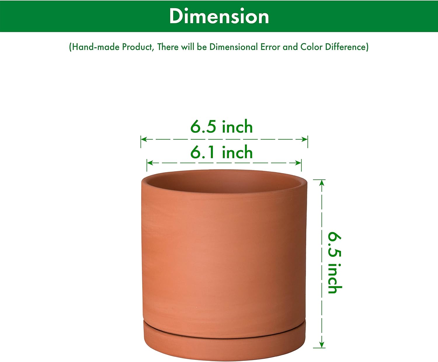 D'vine Dev Terracotta Plant Pot with Saucer, 6 Inch, 40-X-A-3 | Cylinder Shape, Timeless Style, Unglazed Terracotta