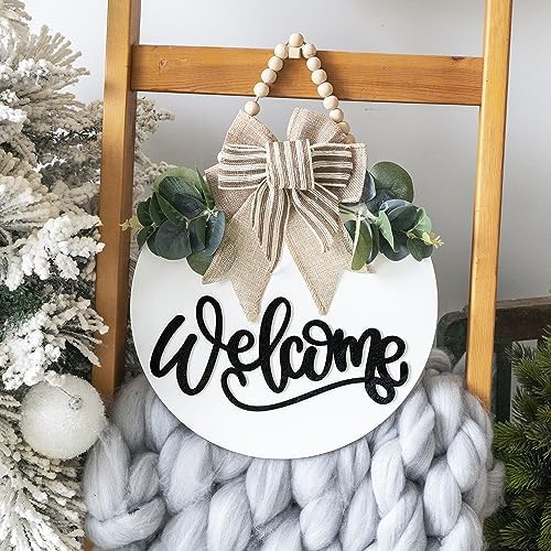 Welcome Sign for Front Door 12 in Wreath Decorations for All Seasons White