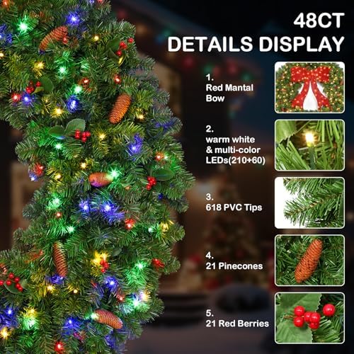 SHareconn 48Inch Large Artificial Prelit Christmas Wreath for Outdoor Decor