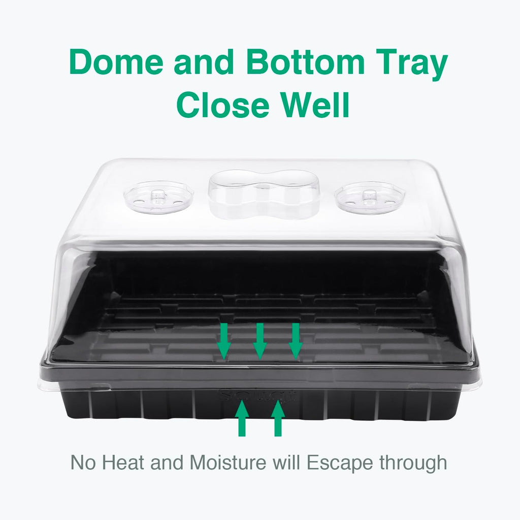 SOLIGT Thick Plastic 5-Set Strong Seed Starter Trays with 5" Humidity Domes | for Seed Starting, Germination, Seedling