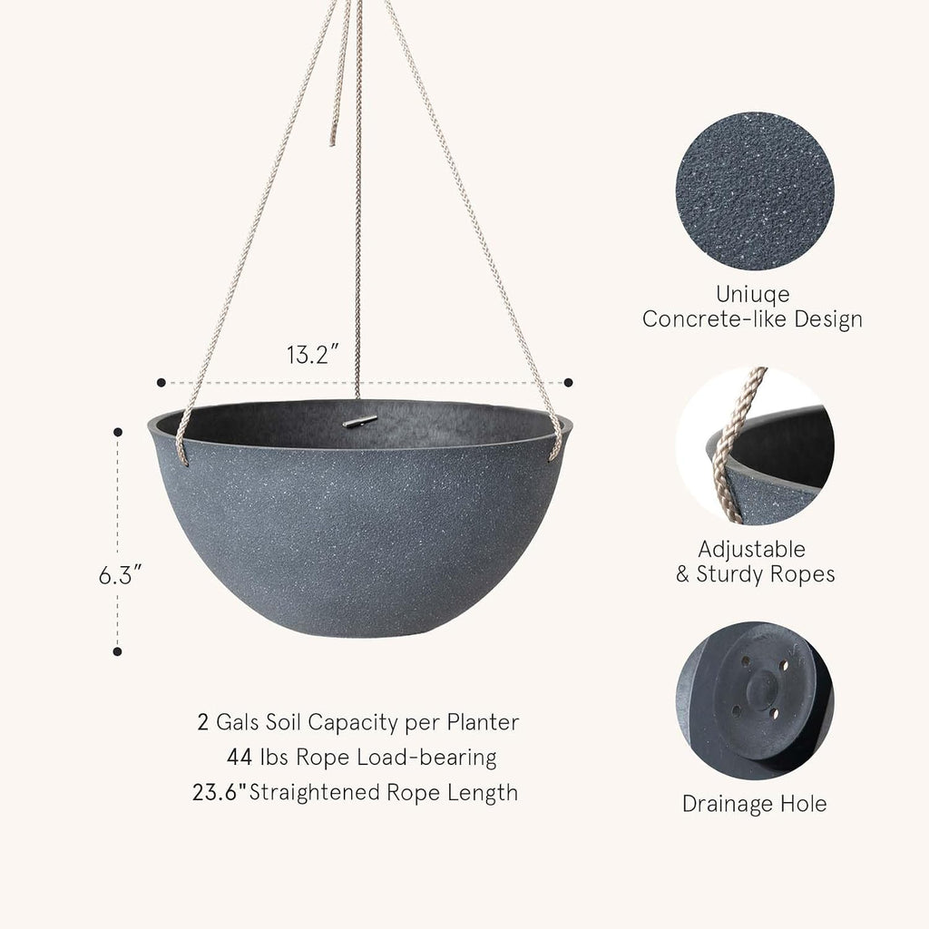 LA JOLIE MUSE Hanging Planter Baskets for Outdoor Plants, Set of 2, 13 Inch | Large Hanging Baskets with Drainage