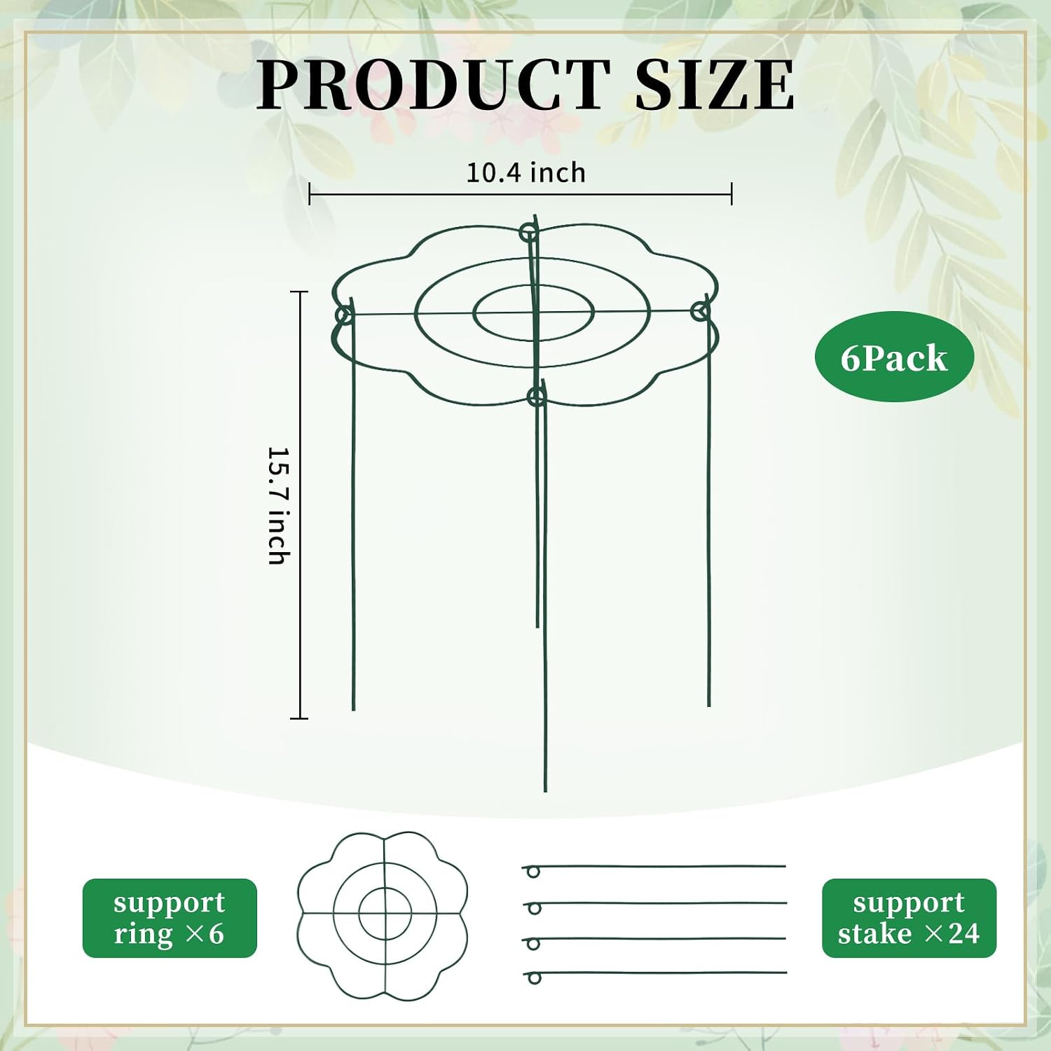 6-Pack Peony Cages and Supports, 12"x16" Plant Support Rings | Heavy-Duty Grow-Through Plant Support for Peonies