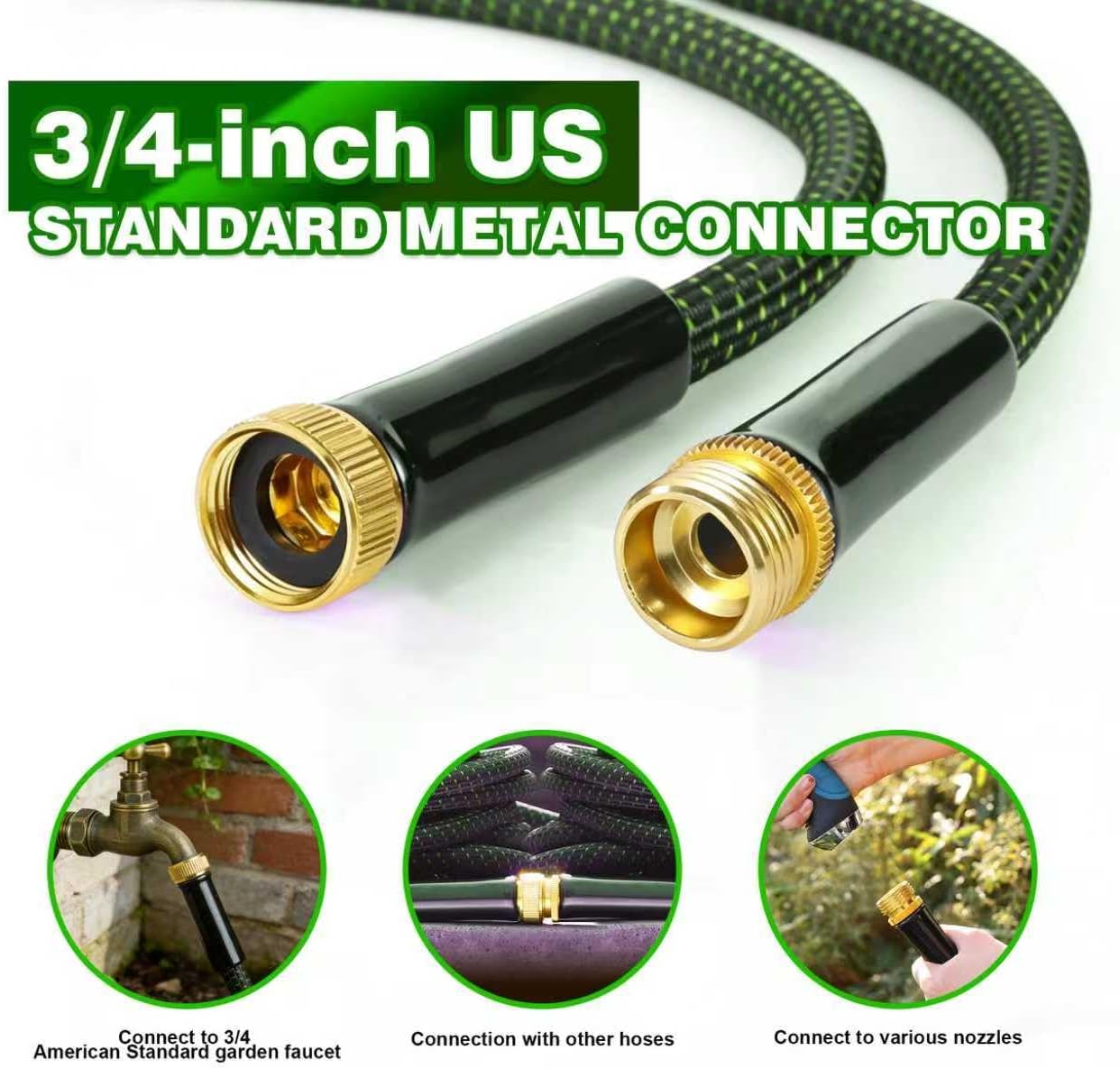 Garden Hose 50ft - Lightweight Water Hose, with 10-Pattern Nozzle, Triple-Layer Construction, All-Weather Hose,Flexible