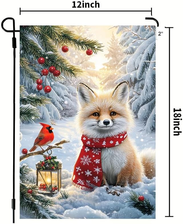 Winter Christmas Fox Garden Flags 12x18 Double Sided for Outside