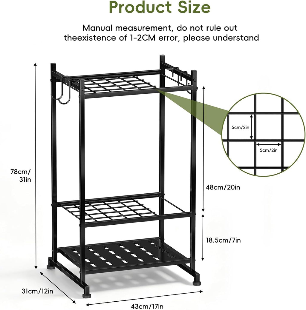 Garden Tool Organizer with Leveling Feet, Yard Tool Tower Rack for Garage Organization with Large Tool Bags with