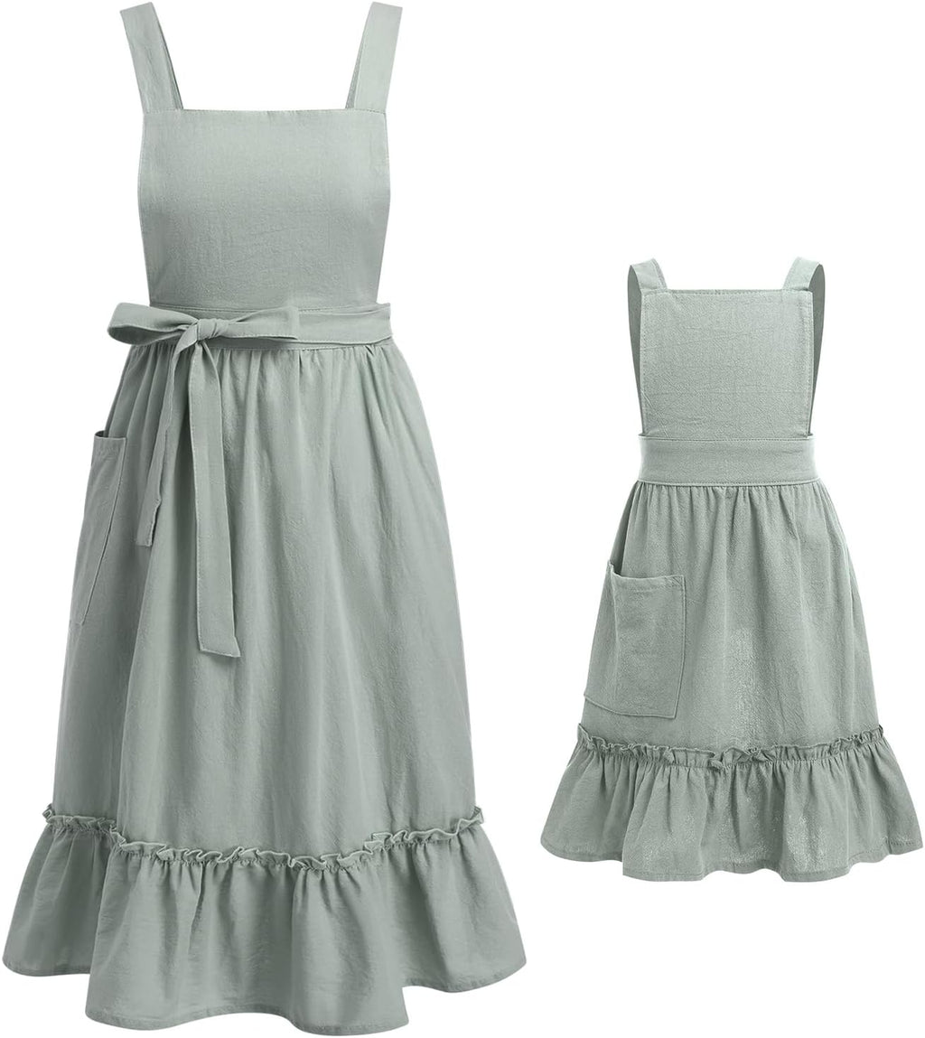 ODIZLI Frill Apron for Women Cotton Cross Back Vintage Ruffle Apron for Garden Cooking Aprons