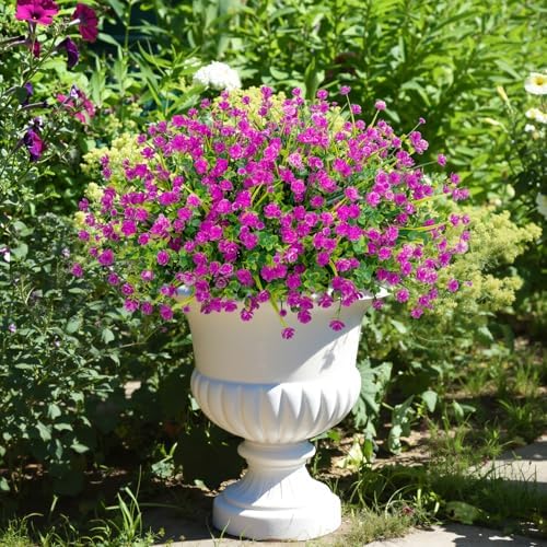 20 Bundles Artificial Plastic Flowers for Outdoors, Fuchsia