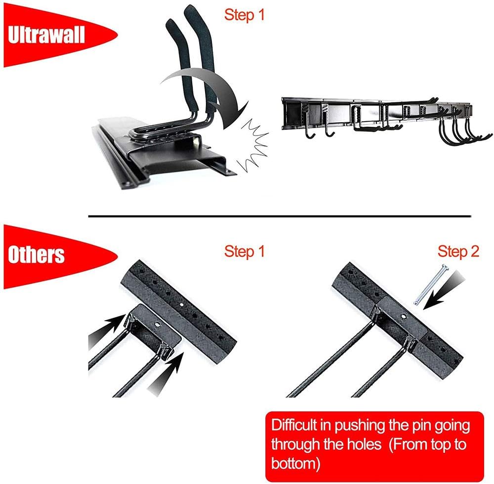 Tool Storage Rack, Garden Tool Organizer Wall Mount with 9 Hooks | 64 Inches Adjustable Garage Tool Organization Wall