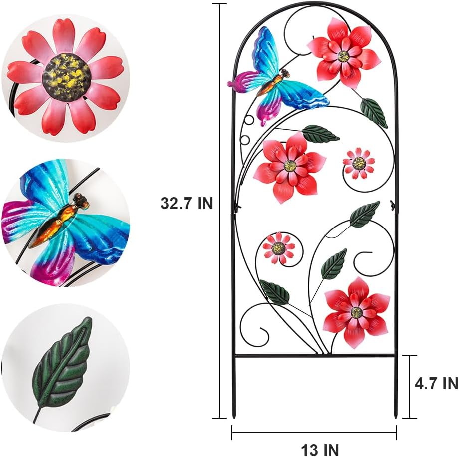 33 Inch Decorative Garden Stakes, Outdoor Garden Decor Metal Flower Butterflies Spring Gardening Decor Art Yard Signs