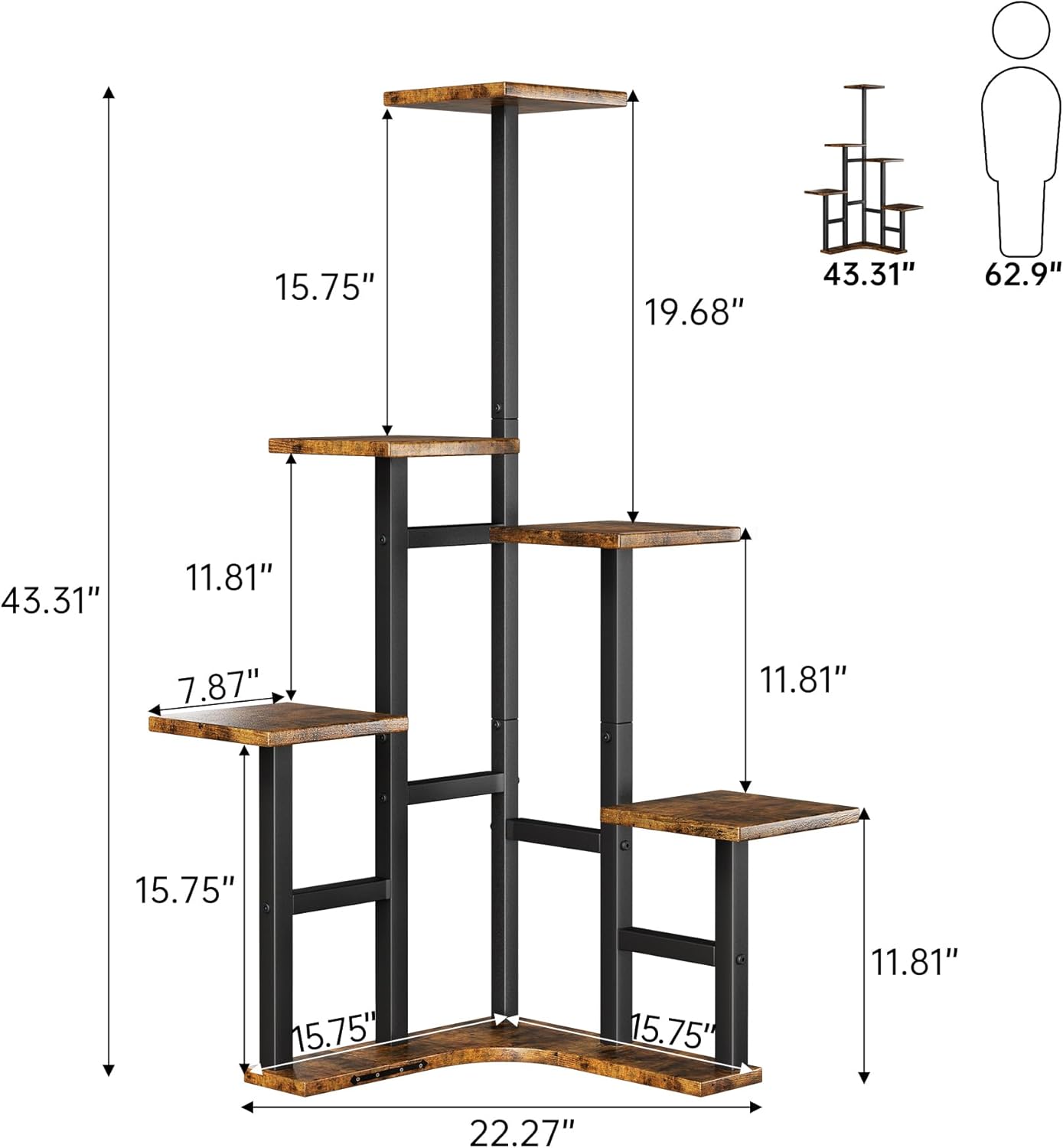 Yzosvki Corner Plant Stand Indoor, 6 Tiered Corner Plant Shelf Flower Stand for Multiple Plants, Plant Shelves