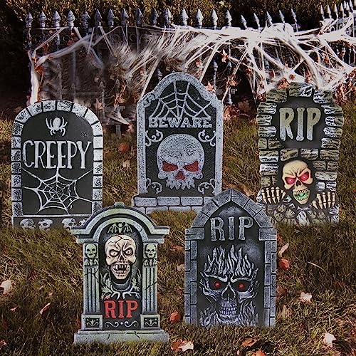25.5inch DIY Halloween Decorations Outdoor Tombstones Decor Large,5PCS Huge Scary Halloween Yard Sign Decorations,Waterproof Graveyard Tombstone Halloween Tombstones & Cemetery Outdoor Decorations