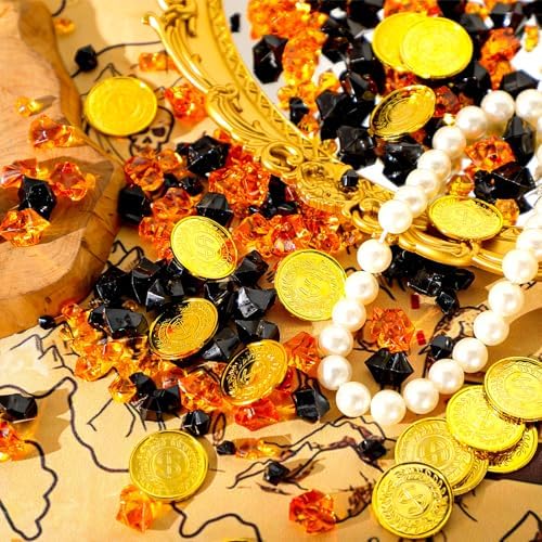 Syhood 570 Pcs Orange and Black Acrylic Gems Halloween Plastic Crystals