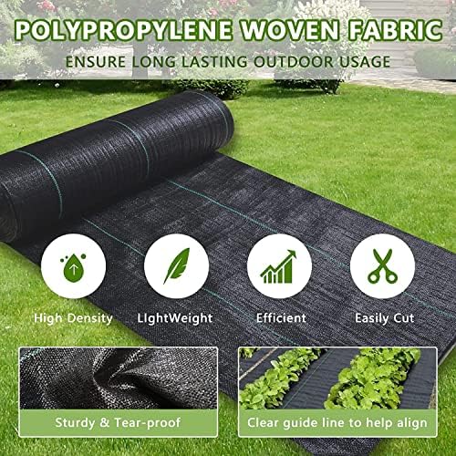 3ftx300ft Weed Barrier Landscape Fabric Heavy Duty, Weed Block Gardening Ground Cover Mat, Weed Control Garden Cloth, Woven Geotextile Fabric for Underlayment, Commercial Driveway Fabric